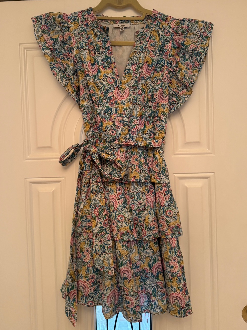 Fate Flutter Sleeve Paisley Tiered Dress